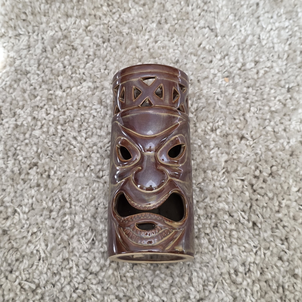 Brown Ceramic Tiki Face Home Accent